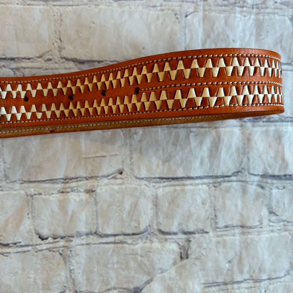 Brown and White Patterned Men's Belt - Picture 14 of 15